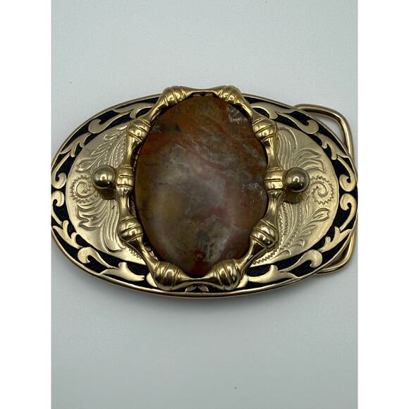 Bergamot‎ Bronze Belt Buckle with Brown Stone Accent - Picture 2 of 4